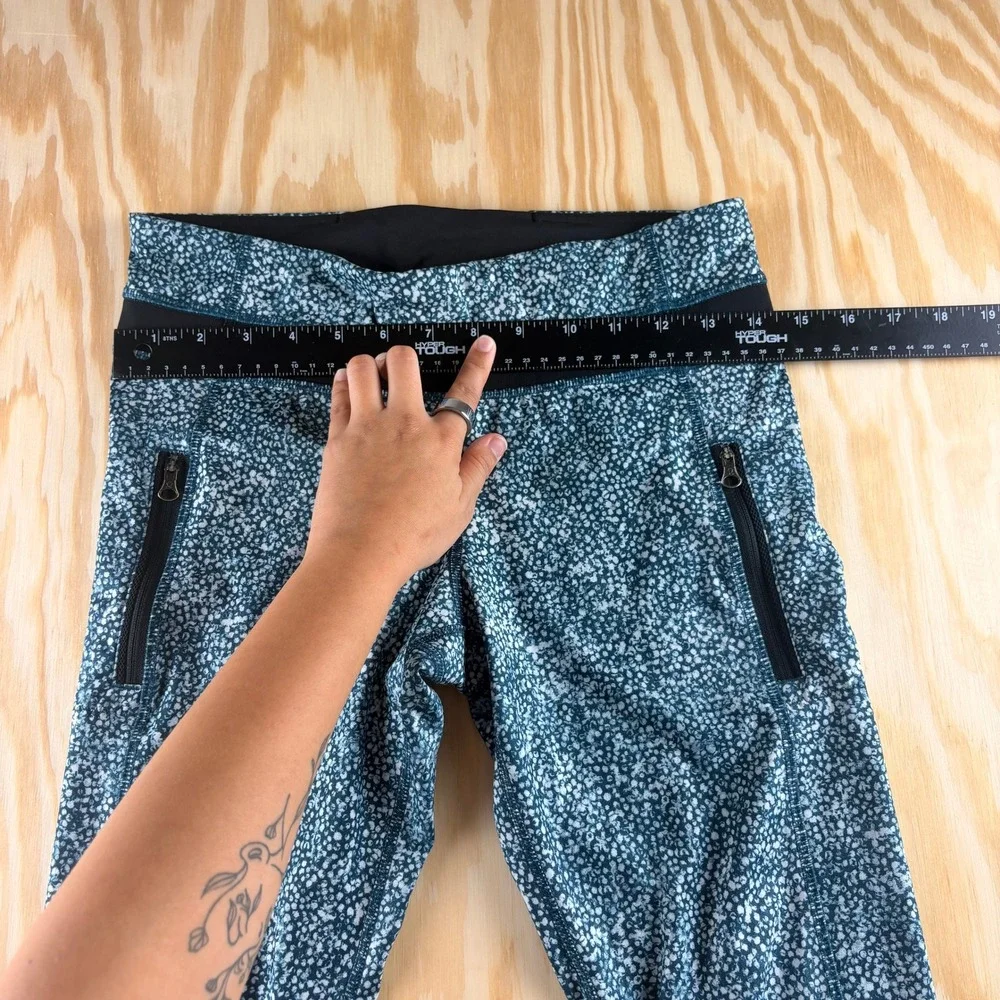 Lululemon Blue White Speckled Mesh Panel Leggings Size 8 Zipper Pockets Yoga‎